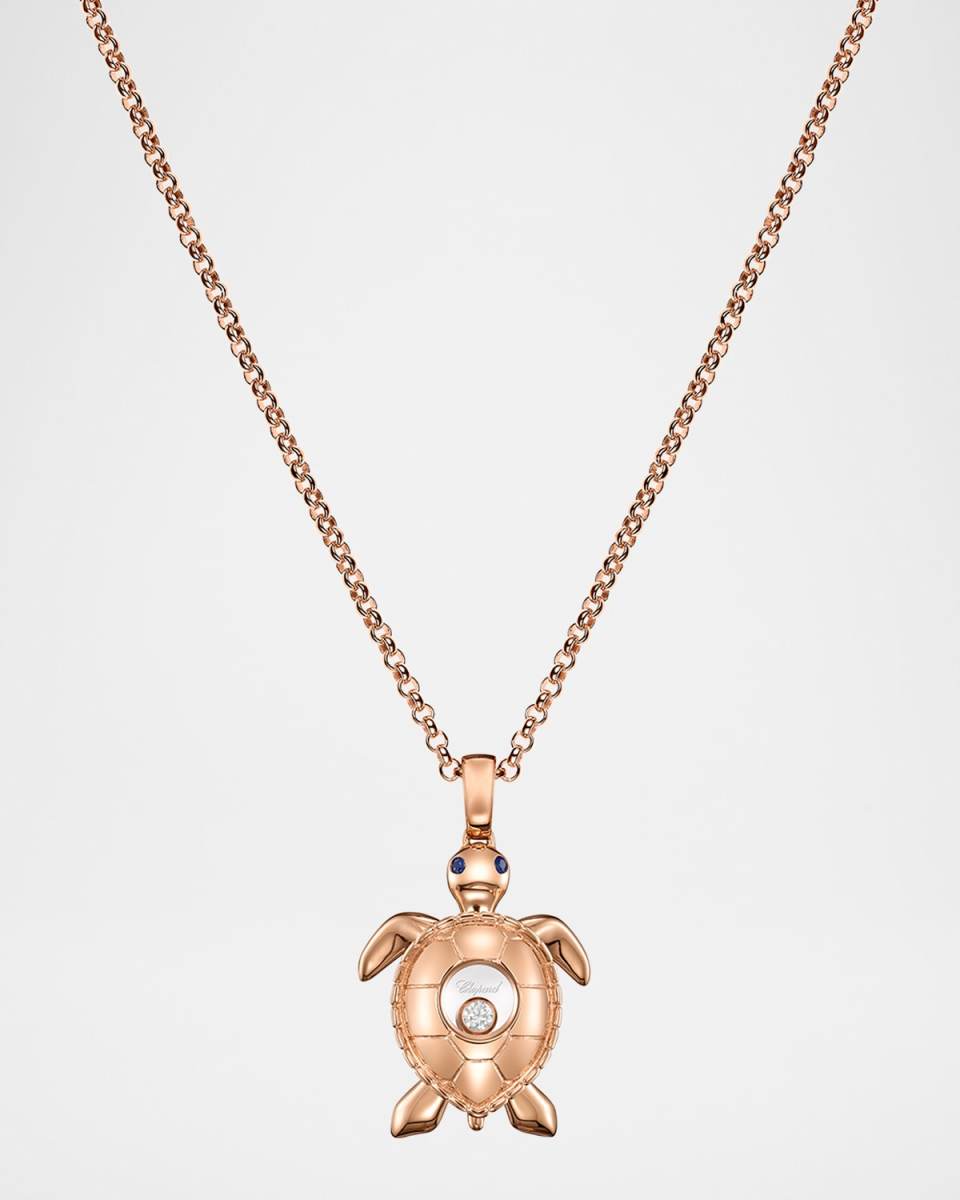18K Rose Gold Happy Diamonds Sapphire Turtle Pendant Necklace